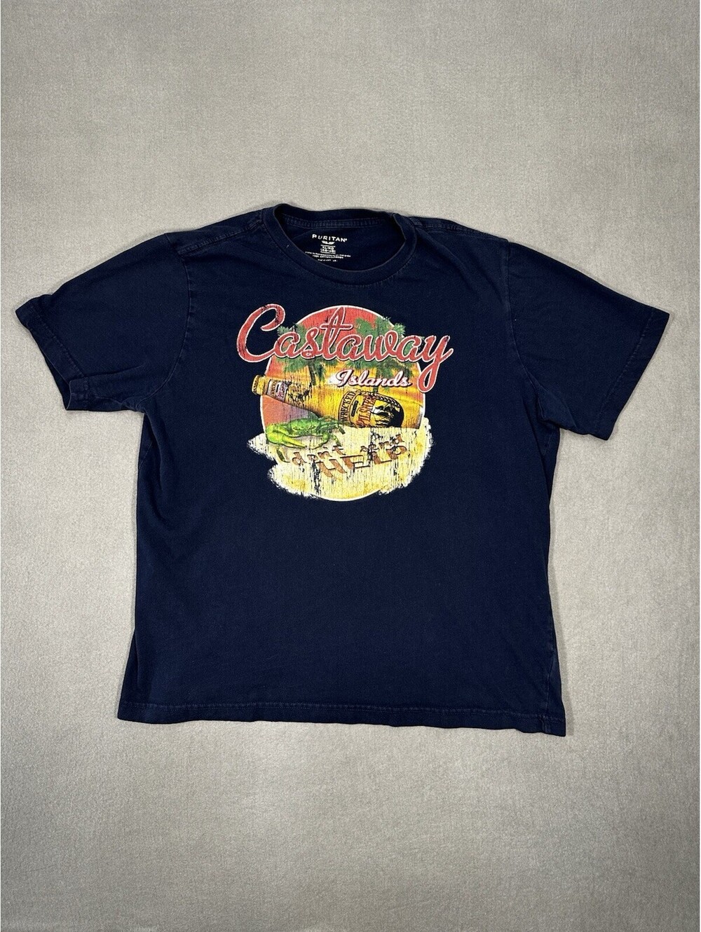 Puritan Castaway Islands Graphic T-Shirt XL Blue Short Sleeve Cotton